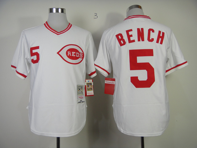 Men MLB Cincinnati Reds #5 Bench white throwback 1975 jerseys